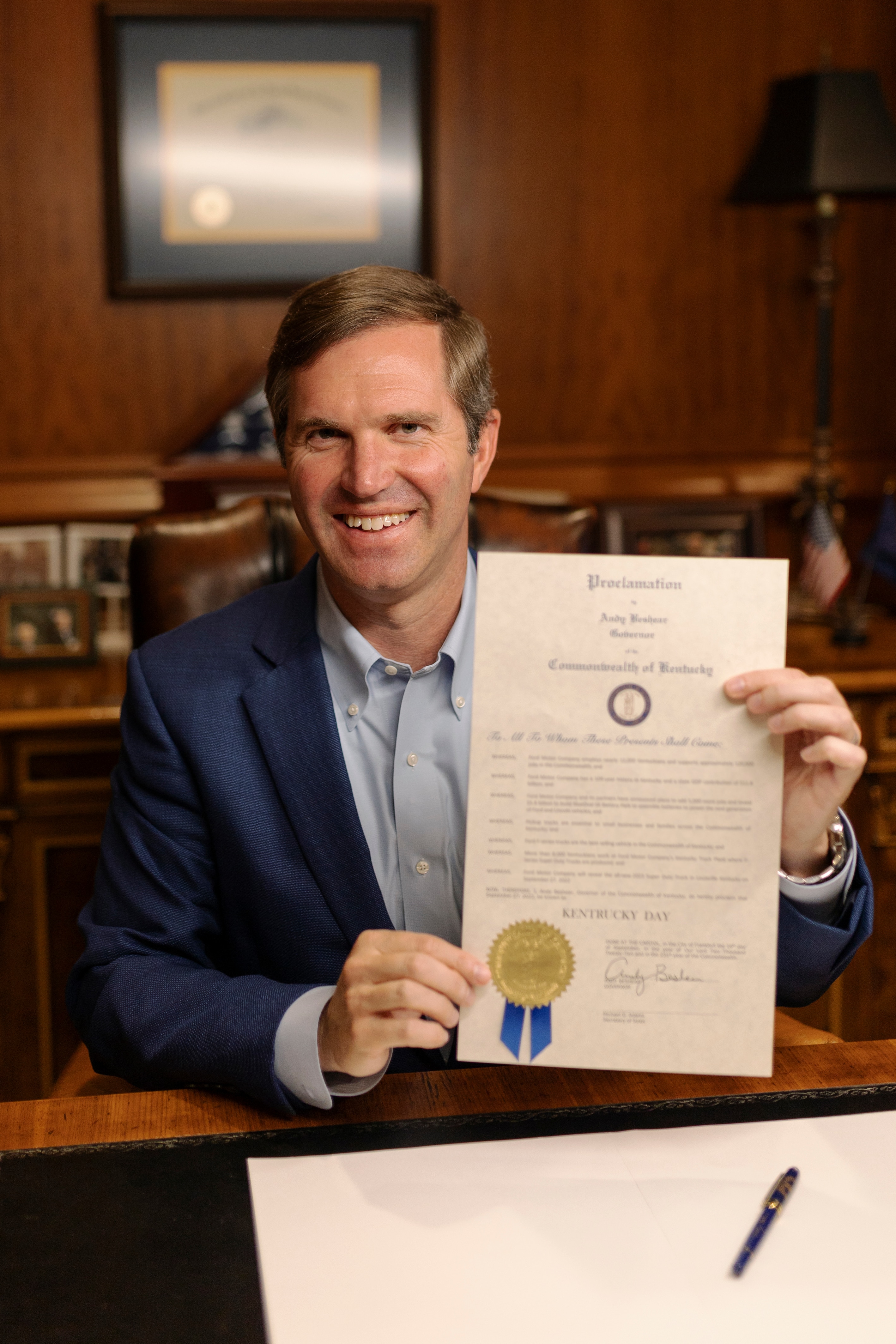 Kentucky Gov. Andy Beshear signs a a first-of-its-kind proclamation to give the Commonwealth a new nickname – “Kentrucky” -- and designated September 27th “Kentrucky Day” to celebrate the reveal of the all-new 2023 Ford F-Series Super Duty, which Ford will build at Kentucky Truck Plant in Louisville.